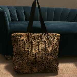 Faux fur leopard tote, 14 x 17
